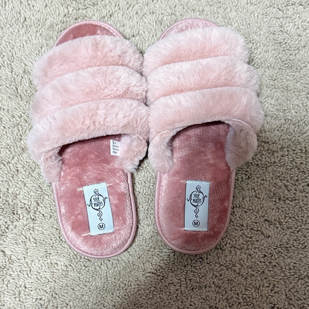 Sole Mates Pink Plush Slide Slippers